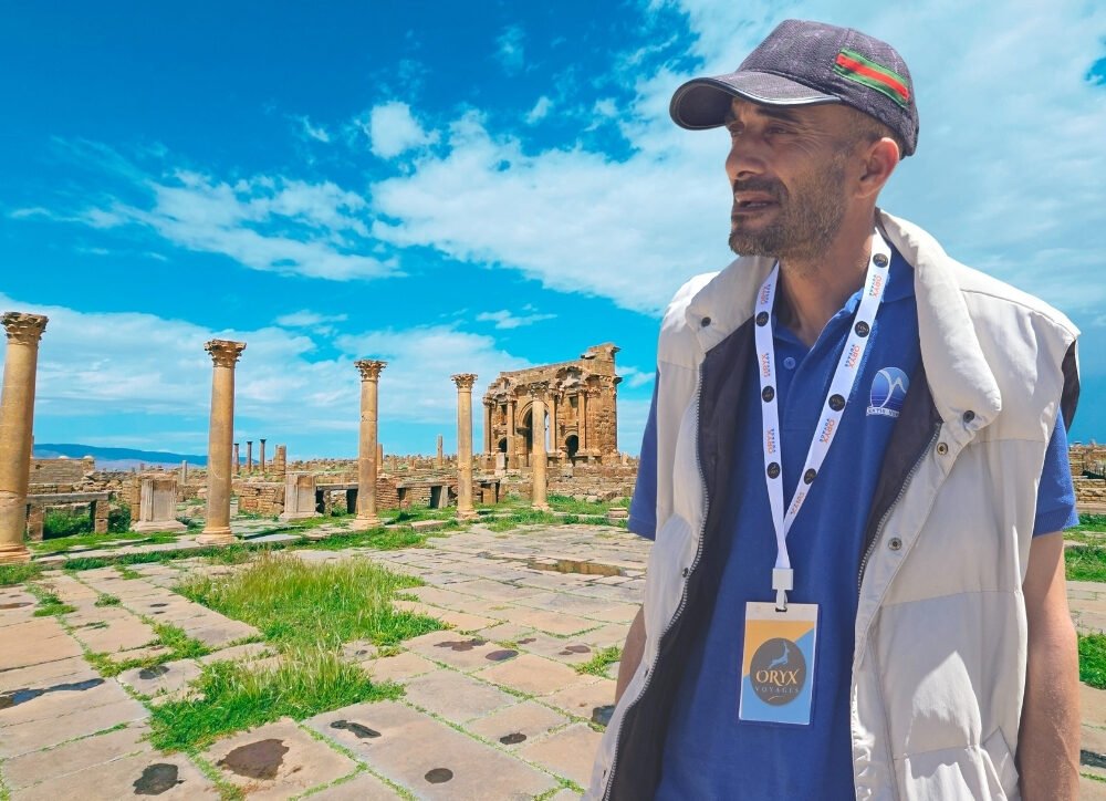 Local guide Toufik leading Timgad tour